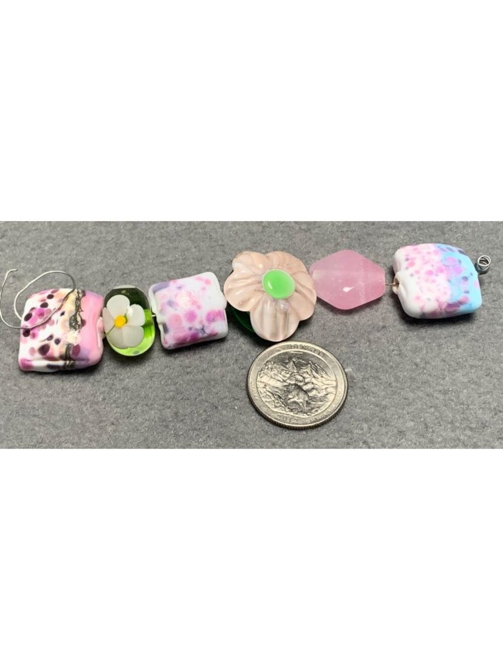 Handmade Lampwork Glass Beads Set Floral & Pink/Blue Patterns